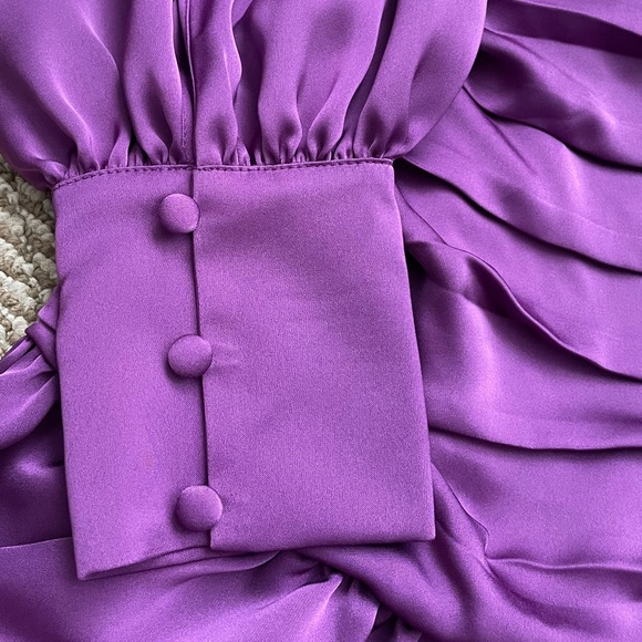 NWT Ramy Brook Camilla Silky Elegant Formal Mini Dress Long Sleeve Purple size 6 - Picture 6 of 12